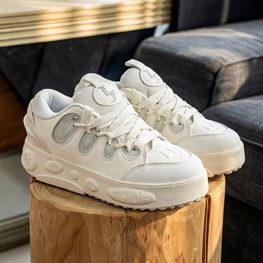 1 đôi giày thể thao đế dày unisex - Phong cách đường phố, chất liệu lưới thoáng khí, đế dày phù hợp cho phong cách đường phố thường ngày và mặc khi đi chơi. - Màu be - Xem 1