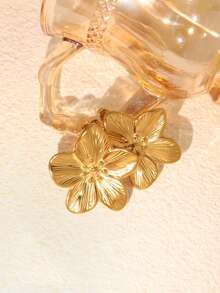 4pcs/Set Plumeria Earrings, Ring, Necklace Jewelry Set, Luxury Retro Elegant Necklace Set - Yellow Gold - View 7