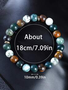 YAUKIA 1 chiếc vòng tay đính đá hổ vàng tự nhiên và mã não rêu, trang sức co giãn, tạo cảm giác thư thái, phù hợp cho cả nam và nữ, lý tưởng để đeo hàng ngày. - Nhiều màu - Xem 3