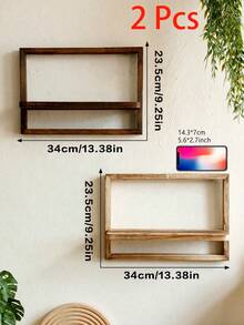 1pc Vintage Wooden Wall Mounted Shelf - Decorative Wall Mounted Storage Display Rack, Suitable For Displaying Plants, Small Items And Home Decor, For Living Room, Bedroom Or Kitchen - Multicolor - View 17