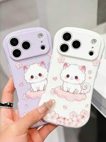 可愛貓咪櫻花粉手機殼，適用於 iPhone 17 Pro Max 16 Pro 15 14 13 12 11，日系可愛卡通雲朵小貓軟殼，櫻花美學風格，適合女孩與女性 - 粉色 - 查看 9
