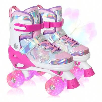 Patines Cuadriláteros Niños Ajustables Con Freno, Seguros Y Divertidos