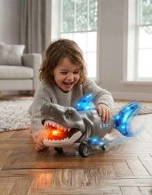 Shark Toy With Sound, Lights, LEDs, And Movement - Bump And Go - Màu Xám nhạt - Xem 6