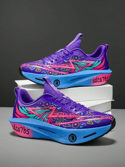 Giày chạy bộ công nghệ tấm carbon - Giày thể thao nhẹ, đệm êm, đế ngoài TPU chống trượt, màu trắng tím chuyển sắc thoáng khí, phù hợp cho phòng tập, luyện tập - Dành cho nam và nữ, mọi mùa, thiết kế thể thao thời trang.