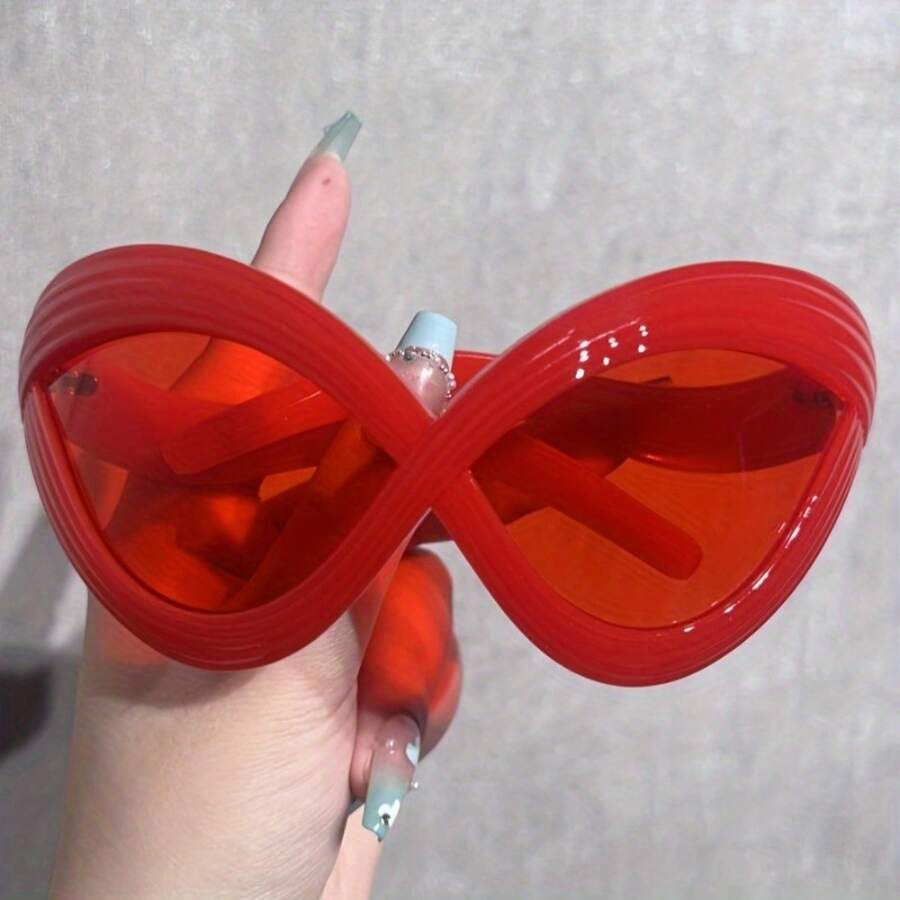 1 Pair Of Women's Fashion Glasses, Y2K Millennium Style Cat-Eye Futuristic Hip-Hop Street Exaggerated Metal Hinge Glasses, Wear Them And You'll Be The Center Of Attention! Your Fashion Statement. - Màu tím - Xem 1