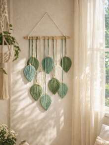 1pc Green Leaf Woven Wall Hanging, Bohemian Rustic Style Wall Decor, Handmade Woven Art Decoration, Scandinavian Minimalist Home Decor, Suitable For Living Room, Bedroom, Entryway, Dorm, Apartment, Farmhouse Hanging Ornament, Gift - Multicolor - View 3