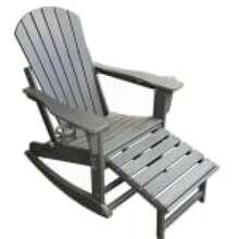 Silla Adirondack Balancín Exterior Plegable de HDPE Resistente a Intemperie, Sillón de Jardín con Reposapiés Retráctil y Portavasos, Mecedora de Terraza Ergonómica para Porche y Patio, Gris - Azul - Ver 3