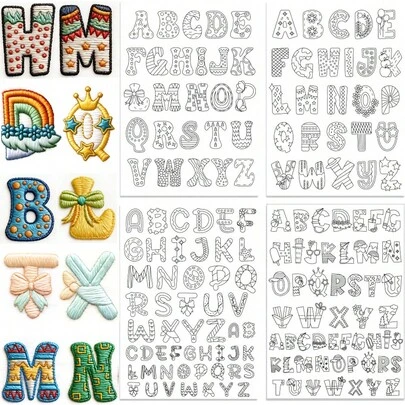 Bộ chữ cái tan trong nước dùng để may vá thủ công, 6 kiểu chữ cái A~Z, mẫu thêu tan trong nước dễ xé, thích hợp cho các loại vải thêu, áo sơ mi, áo khoác, túi xách, khăn tắm.