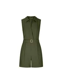 Women'S Jumpsuits With Belt Elegant V-Neck Sleeveless Wide Leg Short Pants Romper Business Casual Attire - Green - View 4