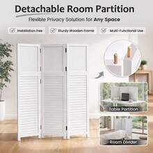 Short Room Divider 3 Panel, 51" H Modular Detachable Wall Partition, Louver & Solid Wood Privacy Screen For Clutter Concealing, Small Space Division For Home Office, White - White 1pc - View 2