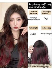 20 Inch Ombre Synthetic Hair Topper, Fluffy Wavy Clip-In Invisible Highlight Hair Piece (Red And Gray) - Thin Rattan Color - View 5