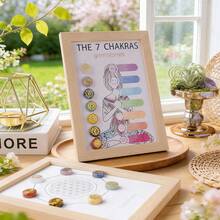 1pc Natural Reiki Gemstone Decor, 7 Chakra Life Crystal Pebble Wooden Photo Frame, Feng Shui Craft, Home Decor Gift, Spring Garden Decoration - Chakra Photo Frame - View 3