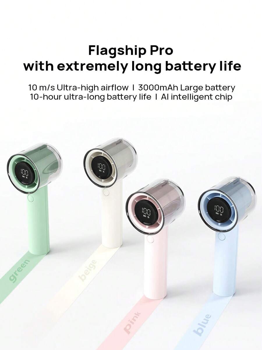 PHILIPS Handheld Fan, USB Rechargeable, Portable Mini Fan, 16-Hour Long Battery Life, 100 Speed Settings For Super-Fast Wind Power, Outdoor Picnic Fan, LED Power Display. - Handheld Fan - View 1