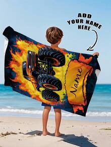 1pc, Racing Car Pattern, Customized Bath Towel Beach Towel, Children's Bath Towel, Bathroom Towel, Beach Towel, Beach Essential, Swimming Pool, Personalized Beach Towel, Pool Towel, Bath Towel, Vacation Gift, Beach Towel. - Multicolor - View 12