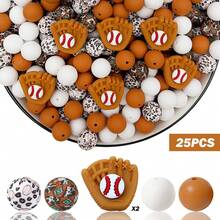 25/32/54 piezas Juego de cuentas de silicona con diseño de béisbol, cuentas sueltas con forma de jersey, guante y lazo de béisbol, para hacer llaveros, collares, pulseras, decoración, bolígrafos y colgantes, regalo de cumpleaños y festividades - Serie de béisbol - Ver 18