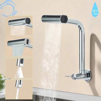 Torneira De Cozinha Cascata,360 Rotação 4-Funções Bocal De Alta Pressão,Misturadora De Pia Para Cozinha na parede. Montado na parede e na bancada