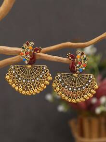 1对孔雀扇形小铃铛耳环 - 彩色 - 查看 3