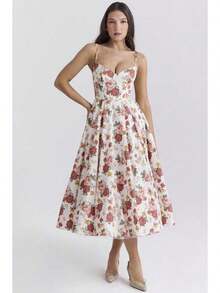 Women's Elegant Double Layered Flowy Dress, Classic Full Skirt A Line Swing Midi Gown, Lightweight Premium Casual Formal Dress, Modest Chic Party Wedding Guest Bridal Shower Evening Daily Outfit S-2XL - 紅花 - 查看 8