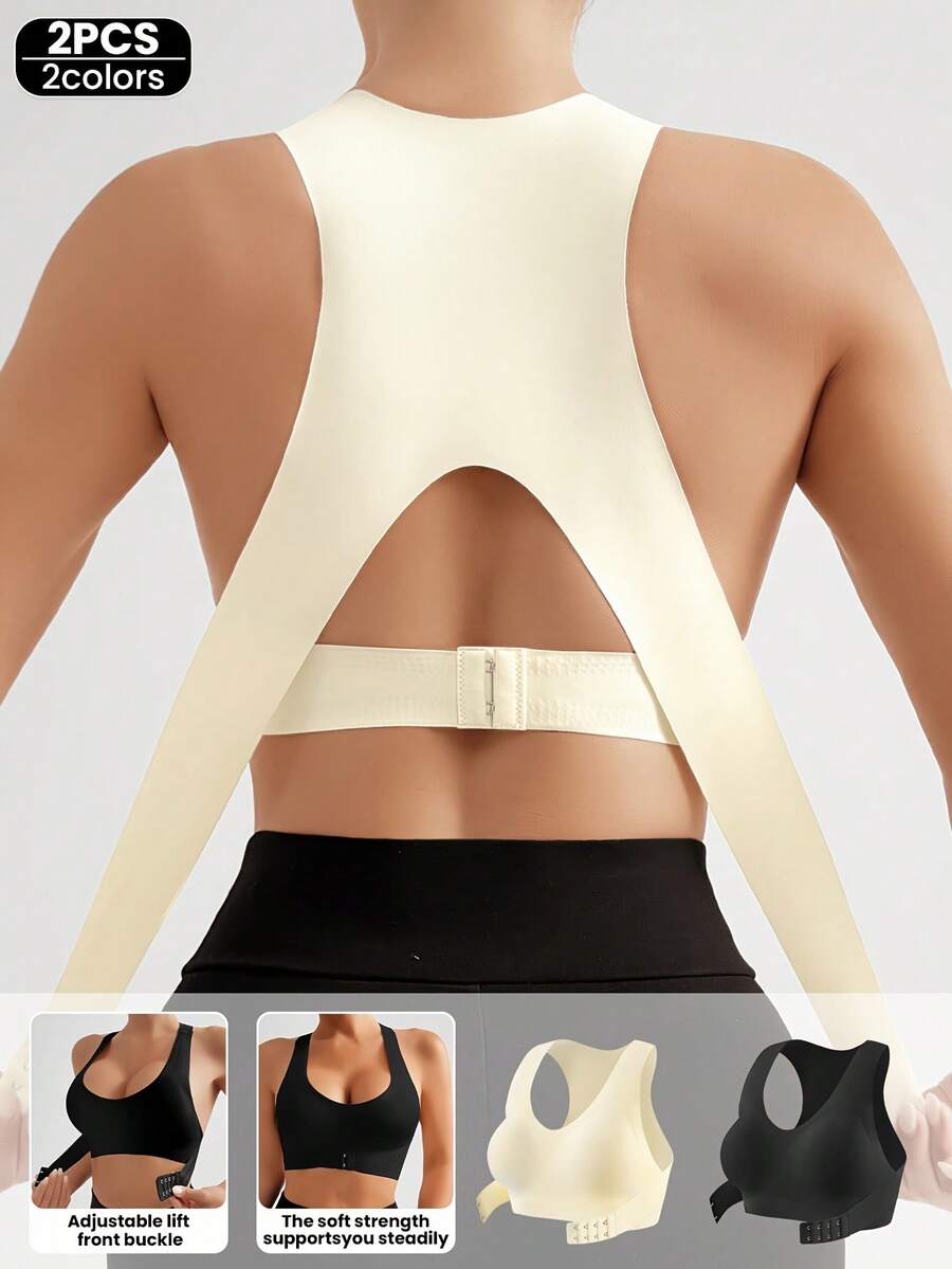2-Pack Women'S Comfortable Wireless Bra, Adjustable Cross-Back Clasp, Removable Padding, Breathable, Ruffle Details, Back Clasp, Solid Color For Daily Wear And Casual Outings - Nhiều màu - Xem 1