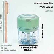 电动蒜泥机、迷你便携式蔬菜切碎机、100ML/250ML 食物切碎机、USB 充电式蒜泥机、蔬菜搅拌机、无线食品加工机（适用于姜、辣椒等） - 純色 - 查看 18