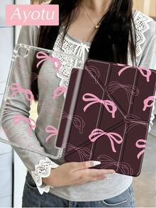 Ayotu 酒红色和粉色蝴蝶结图案支架翻盖保护套,兼容 iPad A16、iPad Air 8 (M4) 2026 (11 英寸)、iPad Air 8 (M4) 2026 (13 英寸)、iPad Pro 13 12.9 英寸、iPad Air 11 英寸、iPad Mini、iPad Air 11 英寸、Kindle(第 11 代-2024 年)、Kindle Paperwhite 第 12 代 2024 年,春季礼物,生日/周年纪念日礼物 - 彩色 - 查看 2