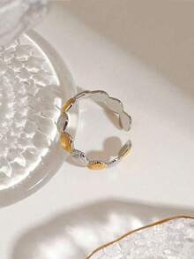 1pc Stainless Steel Colorblock Shell Ring, Suitable For Women's Beach Vacation Outfit - Gold - View 4