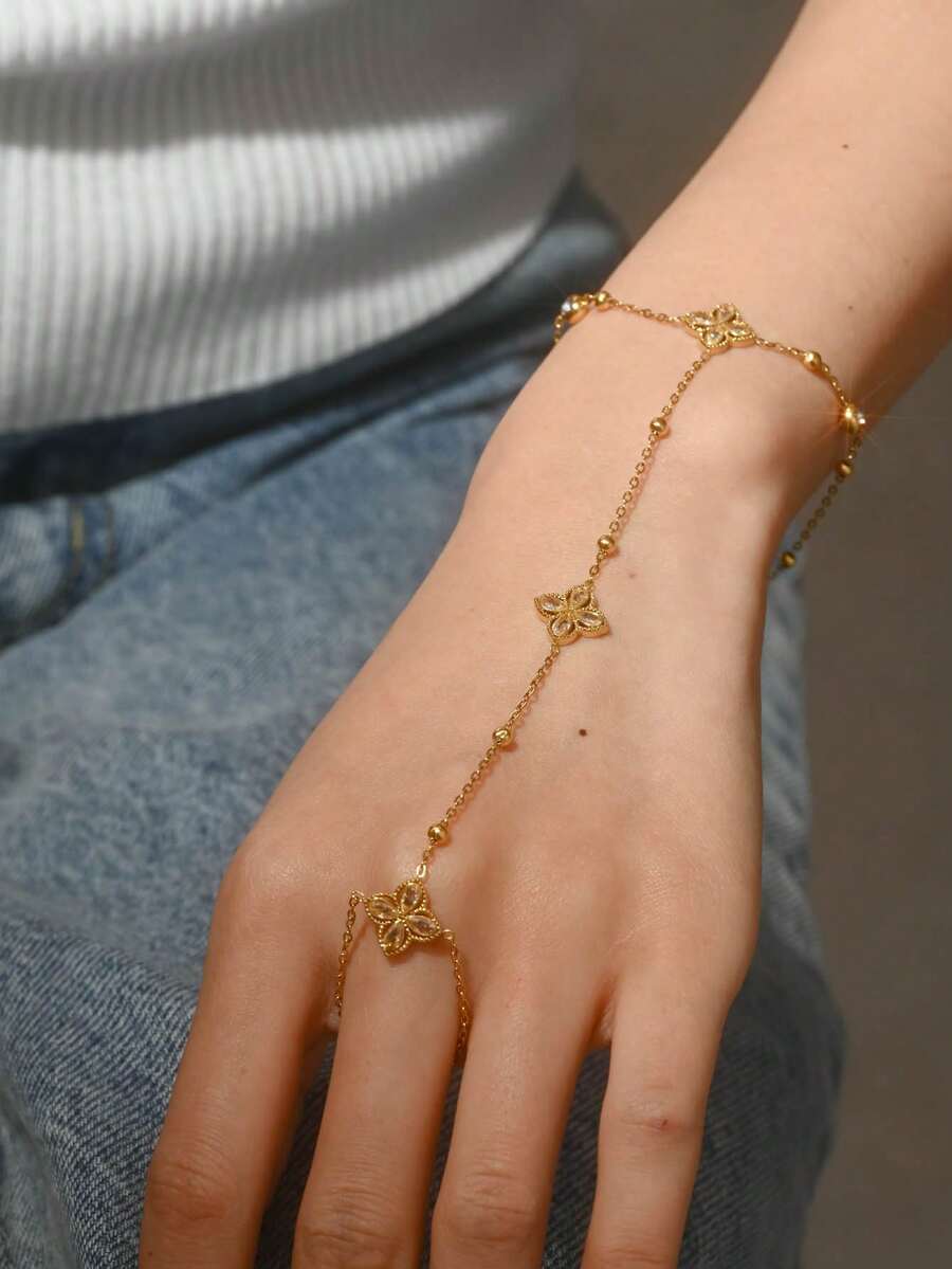 1 chiếc vòng tay dây hoa tối giản, thép không gỉ mạ vàng 18K với chuỗi hoa nhiều lớp và vòng, món quà Ngày của Mẹ thanh lịch, phù hợp để đeo hàng ngày, dự tiệc, các dịp trang trọng, trang sức có thể điều chỉnh kích cỡ dành cho nữ, lý tưởng cho các buổi hẹn hò, kỳ nghỉ, kỷ niệm, sinh nhật, phụ kiện thời trang nữ. - Vàng - Xem 1