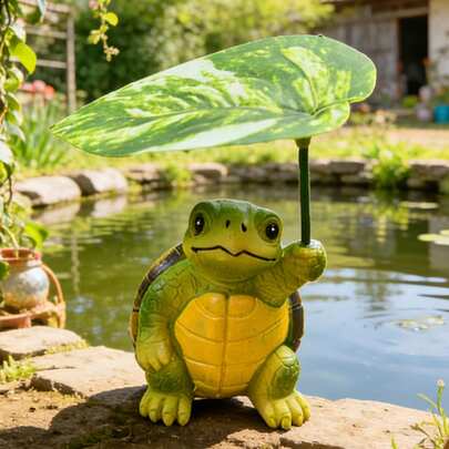 Tượng rùa bằng nhựa hình ngộ nghĩnh với chiếc ô lá, tượng trang trí sân vườn dễ thương cho sân ngoài trời, ao, hiên nhà, bãi cỏ, tượng động vật bằng nhựa chống thấm nước cho nhà cửa, ban công, bàn làm việc, kệ trang trí, vật trang trí sân vườn mùa xuân đáng yêu, món quà độc đáo cho người yêu rùa, người yêu làm vườn, quà tân gia, quà sinh nhật, đồ trang trí nghệ thuật bằng nhựa chịu được thời tiết cho mọi mùa.