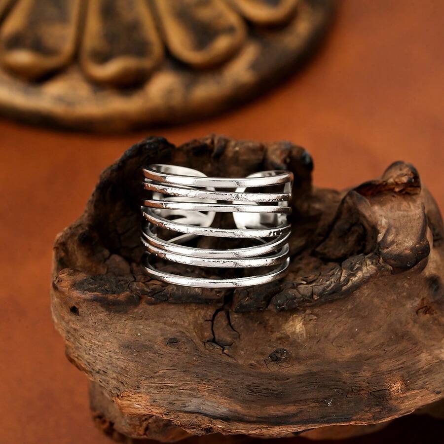 1pc Stainless Steel Minimalist Fashion Ring - Silver - View 1