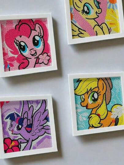 MY LITTLE PONY 1幅全新DIY手工钻石画，带框，创意玩具贴纸，适合桌面摆件、学生奖励、公司活动礼品、节日派对氛围装饰（送给好友）、完美派对装饰