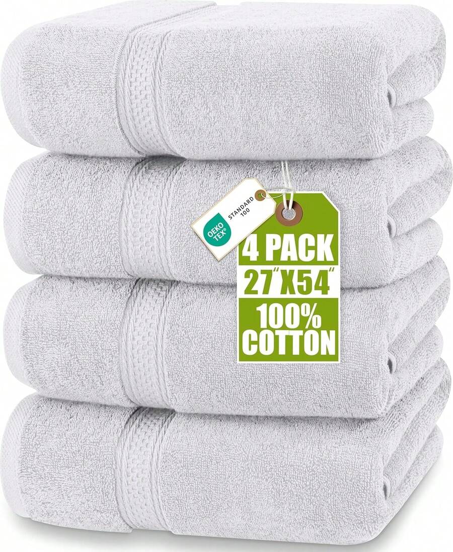 Utopia Towels 4 Pack Premium Bath Towels Set, 27 By 54 Inches, 100% Ring Spun Cotton 600GSM, Lightweight And Highly Absorbent Quick Drying Towels, Perfect For Daily Use - 銀色 - 查看 1