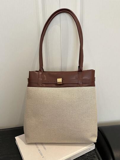 Retro Contrast Color Shoulder Bag, Personalized Fashion Korean Style Versatile Commuter Chic Shoulder Bag