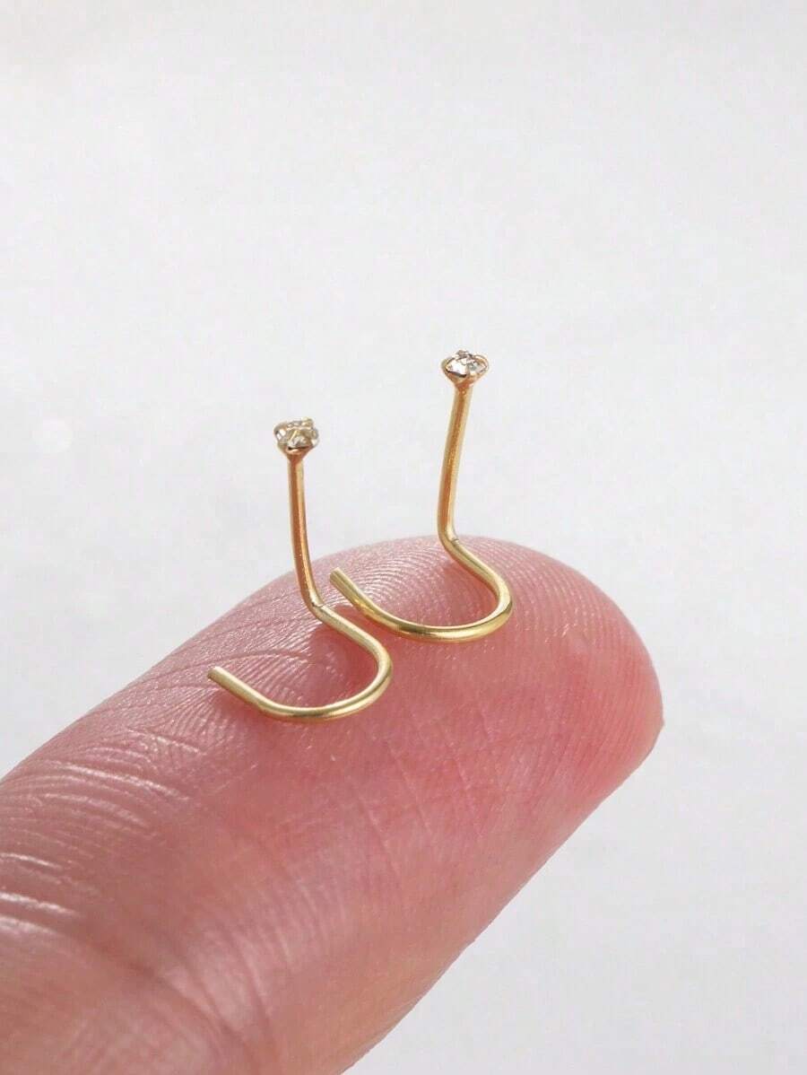 2pcs 925 Sterling Silver Nose Rings, 1.5mm Small Crystal, 24 Gauge Nose Studs - 金色 - 查看 1