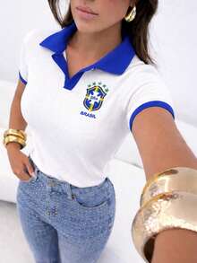 Women's Polo Shirt From Brazil, Short Sleeve. - White - View 3