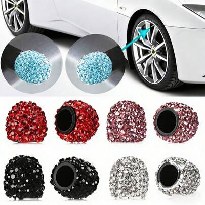 4pcs Diamond Studded Car Tire Valve Caps - Ceramic Base Sparkling Diamond Valve Caps, Universal For Cars, SUVs, Trucks, Motorcycles And Bicycles