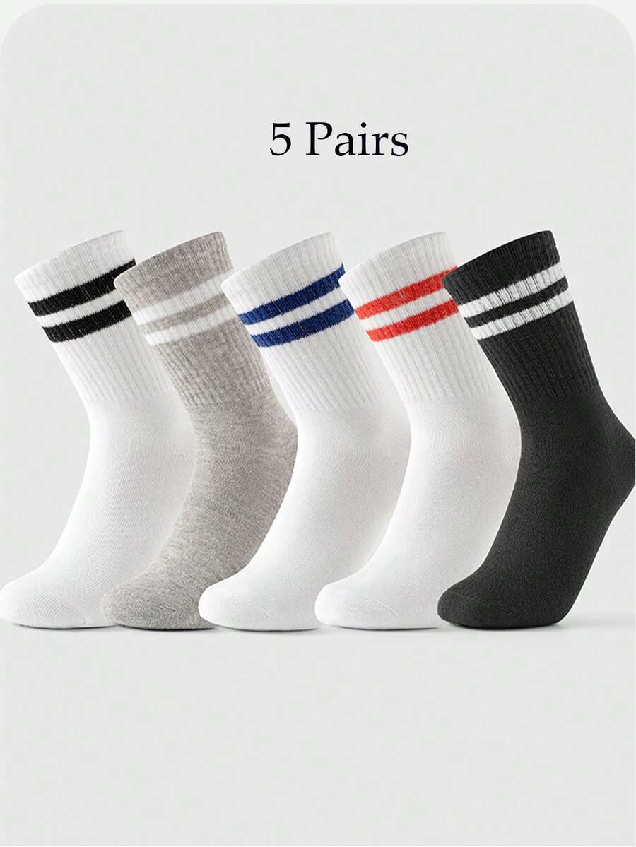 5 Pairs Unisex Parallel Bar Sports Socks, Striped Knee-High Socks For Teenagers - Multicolor - View 1
