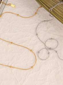 1件装不锈钢蛇形链项链，男女通用，简约间距圆珠锁骨项链，防水饰品 - 項鍊 - 查看 4