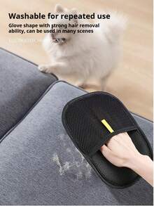 1 Stück Anti-Statik Haustier Fellpflege Handschuhe, effektiver Haartrenner für Hunde & Katzen, schwarz mit gelber Dekoration, Hundeaccessoires, Katzenzubehör, Reinigung, Muttertags Geschenk - Schwarz - Übersicht 3