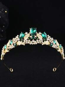 1 chiếc vương miện cài tóc cô dâu kiểu Baroque hình giọt nước bằng thủy tinh và hợp kim, phụ kiện quà tặng cho dịp lễ, sinh nhật, tiệc tùng, sự phát triển. - màu xanh lá - Xem 2