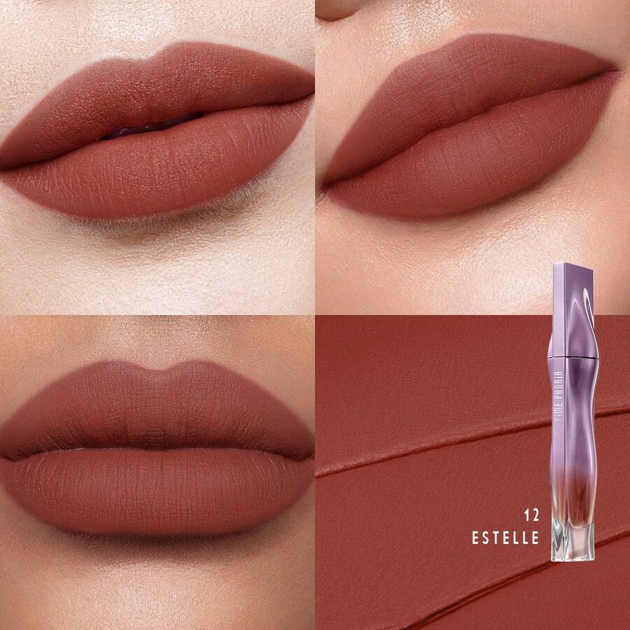 TIMEPHORIA 2-In-1 Velvet Lipstick, Long-Lasting Lip Cream With Soft Focus Powder, Infused With Camellia Oil And Vitamin E To Nourish Lips, Lightweight And Non-Sticky Formula For Smooth Lip Contours - Estelle 12 - View 1