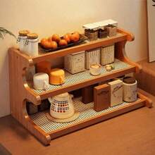 Premium Quality Tidy Up Wooden Trapezoid Rattan Plastic Storage Rack, Suitable For Balcony Plants, Multi-Tier Drainage Storage Rack, Cup Holder, Flexible Multi-Purpose, Desktop Storage Rack, Multi-Layer Storage Rack, Bookshelf, Kitchen Supplies, Office & Home, Cup Rack, Home Goods, Storage Rack - Brown - View 5