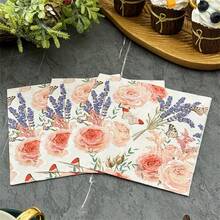 IOOJA 20/50Pcs 2ply Unfolded Size 33*33cm Rose Lavender Butterfly Pattern Printed Party Napkins Disposable Napkins Suitable For Theme Parties Designed For Lively Parties Essential For Company Team Building And Friends Gatherings - Multicolor - View 6