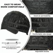 Black Curly Wig With Red Butterfly Print Headwrap – Synthetic Hair, Easy Wear Turban Style - Black - View 8