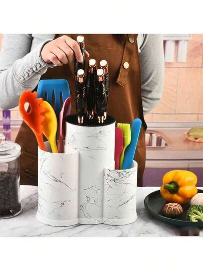 1pc Universal 3-In-1 Knife Holder, Kitchen Utensil Rack, Storage Knife Rack, Empty Knife Stand, Large Kitchen Tool, Multifunctional Satin Finish Kitchen Organizer For Knives, Chopsticks, Space-Saving Kitchen Gadget