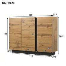 Chest Of Drawers, Sideboard; With Four Drawers And Two Doors; Suitable For Living Room And Kitchen; Black And Natural Tones, Dimensions: W120 X D35.5 X H90.5 Cm - Camel - View 7