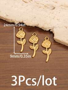 3 chiếc mặt dây chuyền hình hoa hồng mạ vàng 18K bằng thép không gỉ, mặt dây chuyền hình hoa tulip dùng làm phụ kiện trang sức DIY cho nữ, vòng cổ, vòng tay, bông tai. - hoa hồng - Xem 10