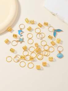 46pcs Ocean Mermaid Braid Hair Rings Set Boho Ocean Braid Charms - Gold - View 3