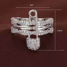 1 chiếc nhẫn thời trang kiểu ghim cài áo, thiết kế đan chéo, đính đá Cubic Zirconia dành cho nữ. - Nhiều màu - Xem 6