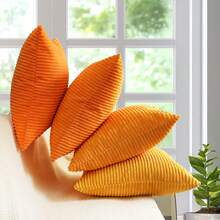 MEKAJUS - Juego de fundas decorativas para cojines, fundas cuadradas de pana unicolor suave, decoración moderna para sofá, recámara, automóvil, sala de estar, 4 unidades, 40 x 40 cm, marrón a rayas - Naranja - Ver 2
