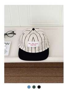 1件装清新字母贴片条纹平沿鸭舌帽，女士春夏街头复古嘻哈棒球帽 - 布標條紋 - 查看 12